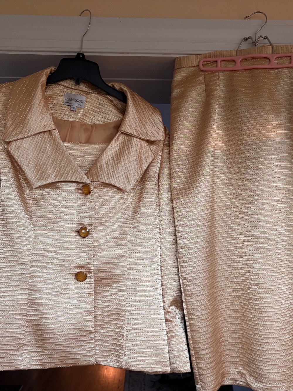 Lily & Taylor Light Gold Yellow Elegant Chic Embroidered Skirt Suit--16